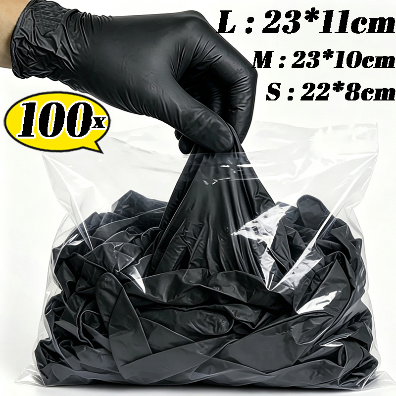 Kitchen Gadgets Novelty - 2/100 SZT. Jednorazowe Czarne Rękawice Wysokoelastyczne