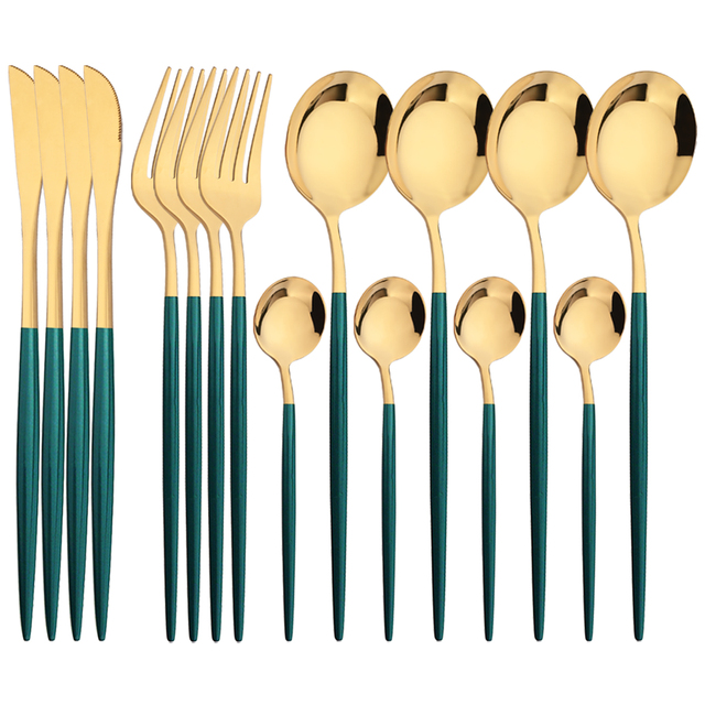 Kitchen Gadgets Green - 16Pcs Zestaw sztućców ze stali nierdzewnej